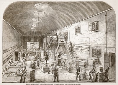Die Werke der Prices Patent Candle Company, Nr.1: Die Abteilung für Verbreitung und Abstreifen, aus The Illustrated London News, 1849 von English School