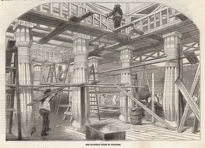 Fortschritt des Crystal Palace: Der ägyptische Hof im Bau von English School