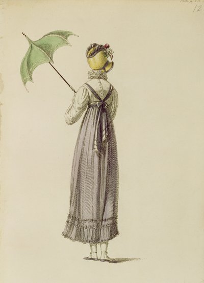 Promenadenkleid, Modeplatte aus Ackermanns Repository of Arts von English School