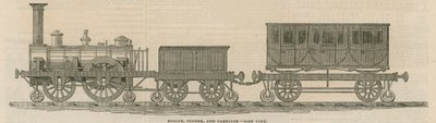 Prossers Holzbahn: Lokomotive, Tender und Wagen, Seitenansicht von English School