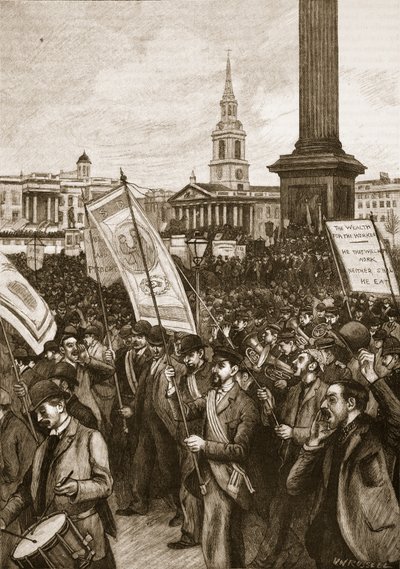 Öffentliche Versammlung auf dem Trafalgar Square zur Erinnerung an den Blutigen Sonntag, 1892, Illustration aus Cassells Illustrierter Geschichte Englands von English School