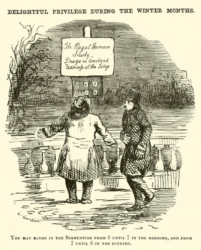 Punch-Karikatur: Schwimmen im Serpentine, Hyde Park, London von English School