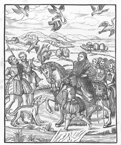 Königin Elisabeth beim Beizjagen von English School