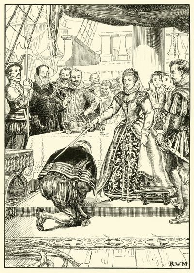 Königin Elizabeth an Bord der Golden Hind von English School