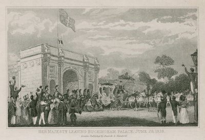 Königin Victoria verlässt den Buckingham Palace, 28. Juni 1838 von English School