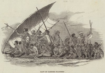 Floß der Gambier-Inselbewohner (Stich) von English School