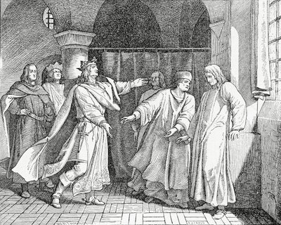Versöhnung von Ludwig IV., König der Römer, mit Friedrich dem Schönen, König von Deutschland im Jahr 1325 von English School