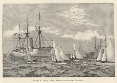 Regatta in Sansibar, Segelpinassenrennen, Rundung der HMS Brisk von English School