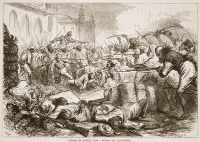 Rettung von Cheyte Sing: Angriff auf die Sepoys, Illustration aus Cassells Illustrierter Geschichte Indiens von James Grant, veröffentlicht 1879 von English School