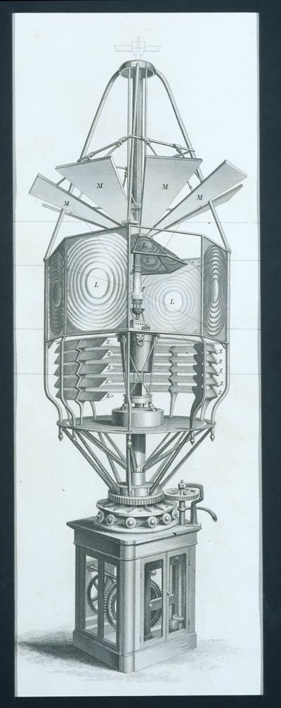 Drehendes dioptrisches Gerät für einen Leuchtturm, aus der Enzyklopädie der nützlichen Künste & Manufakturen, herausgegeben von Charles Tomlinson, ca. 1880er Jahre von English School