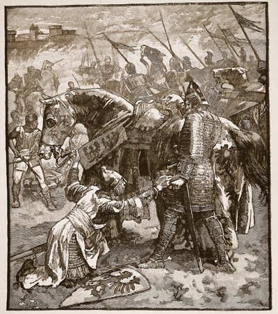 Robert bittet seinen Vater um Vergebung, Illustration aus Cassells Illustrierter Geschichte Englands von English School