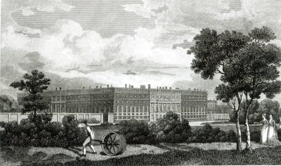 Rasenmähen im Hampton Court Palace, 7. März 1807 von English School