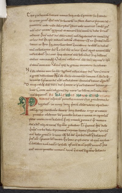 Royal 13. A.XI, f.47v Initial P. De temporum ratione. Beda der Ehrwürdige. Sammlung von Werken über Computus und Astronomie. 11. Jahrhundert-12. Jahrhundert von English School