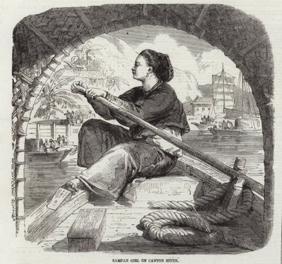 Sampan-Mädchen auf dem Kanton-Fluss von English School