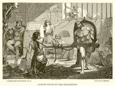 Samson von den Philistern gefesselt von English School