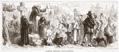 Samson verkauft Ablässe, Illustration aus Die Geschichte des Protestantismus von James Aitken Wylie, veröffentlicht 1878 von English School