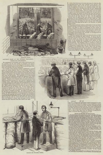 Samstagabend im General Post-Office, Zeitungsabteilung (Stich) von English School