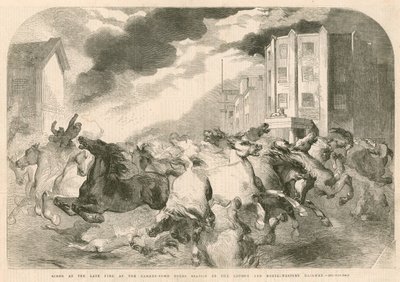 Szene beim kürzlichen Feuer im Camden Town Güterbahnhof der London und North-Western Eisenbahn von English School
