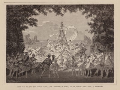 Szene aus dem neuesten russischen Ballett, "Die Abenteuer des Peleus," im Kaiserlichen Opernhaus, St. Petersburg (Gravur) von English School