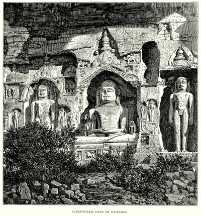 Skulpturierte Höhle in Gwalior (Gravur) von English School