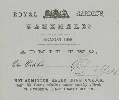 Saisonkarte, Vauxhall-Gärten, London von English School