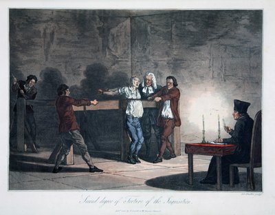 Zweite Stufe der Folter der Inquisition, graviert von L.C. Stadler, veröffentlicht von Cadell & Davies, London, ca. 1813 von English School