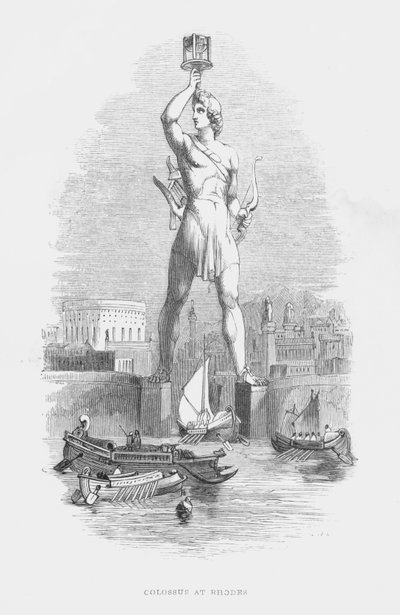 Sieben Weltwunder der Antike: Koloss von Rhodos (Stich) von English School