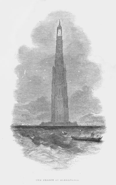 Sieben Weltwunder der Antike: Der Pharos von Alexandria (Stich) von English School