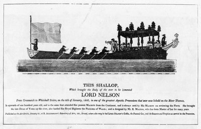 Schaluppe, die den Leichnam von Lord Nelson am 8. Januar 1806 von Greenwich zu den Whitehall Stairs transportiert von English School