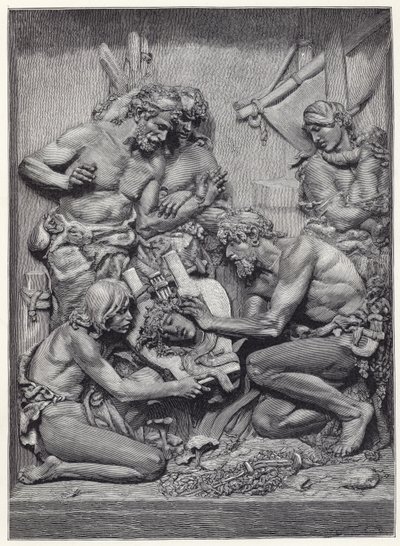 Hirten entdecken den Kopf des Orpheus, vom Basrelief von M. Cordonnier von English School