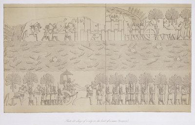 Belagerung einer Stadt am Flussufer, Tafel 42 aus Ninive und seine Überreste von Austen Henry Layard (1817-94) veröffentlicht 1849 von English School