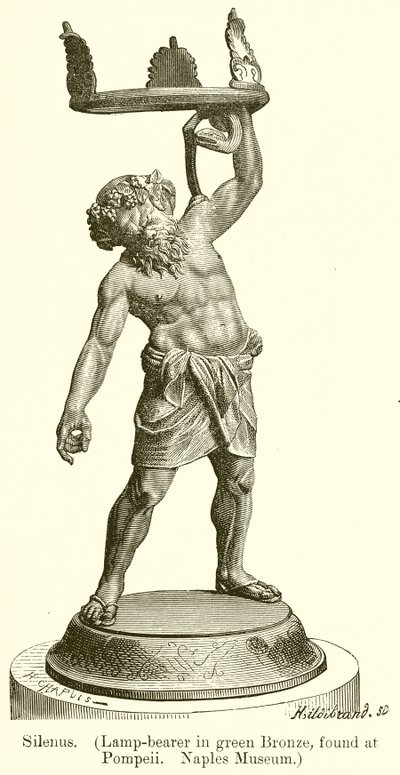 Silenus. (Lampenträger in grünem Bronze, gefunden in Pompeji. Neapel Museum) (Stich) von English School