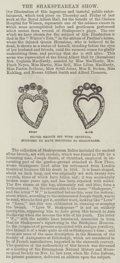 Silberbrosche mit Kristallen, die angeblich Shakespeare gehörte (Gravur) von English School