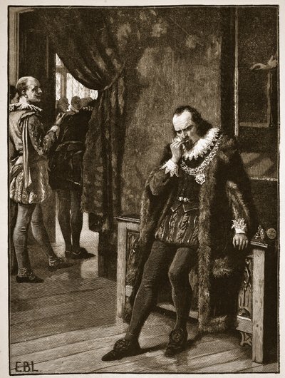 Sir Francis Bacon wartet auf eine Audienz bei Buckingham, Illustration aus Cassells Illustrierter Geschichte Englands von English School