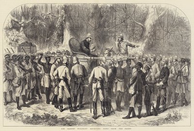 Sir Garnet Wolseley erhält Nachrichten von der Front (Stich) von English School