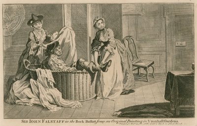 Sir John Falstaff im Wäschekorb, aus einem Originalgemälde in den Vauxhall Gardens, London von English School
