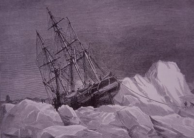 Sir John Franklin, Expedition von 1845 zur Suche nach der Nordwestpassage, Schiff Terror im Eis stecken geblieben, späte 19. Jahrhundert (Gravur) von English School