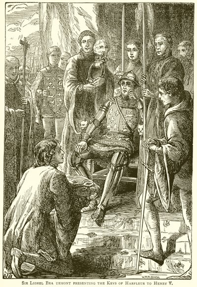 Sir Lionel Bra Uemont überreicht die Schlüssel von Harfleur an Heinrich V. von English School