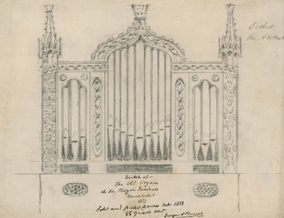 Skizze der alten Orgel in den Royal Gardens (Vauxhall Gardens, London) von English School