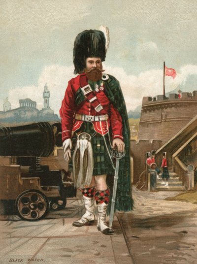 Soldat der Black Watch (Royal Highlanders) (Chromolithografie) von English School
