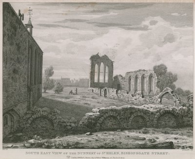 Südostansicht des Klosters St. Helen, Bishopsgate Street, London von English School