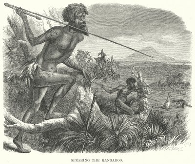Känguru mit Speer jagen (Gravur) von English School