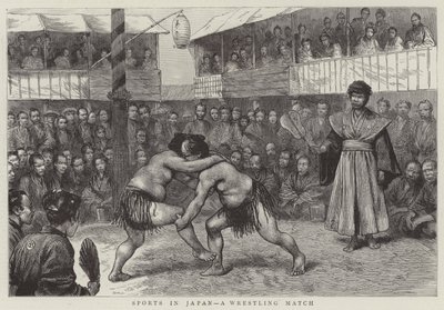Sport in Japan, ein Wrestling-Match (Gravur) von English School
