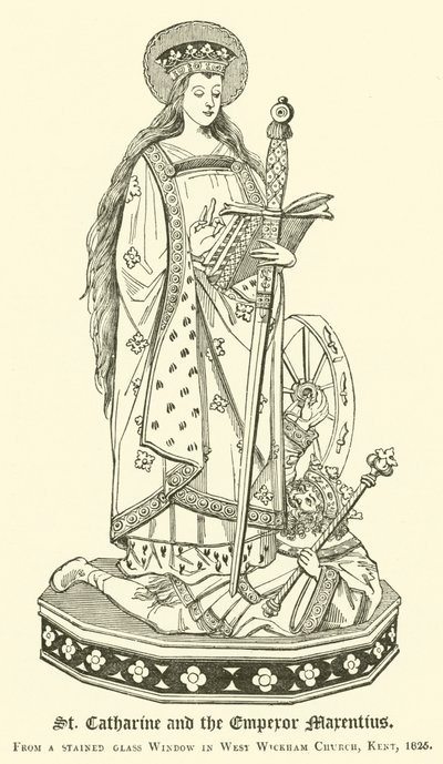 St. Katharina und der Kaiser Marentius (Gravur) von English School