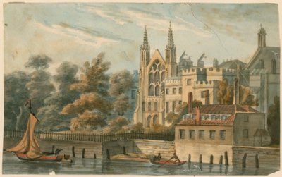 St. Stephens Kapelle, Speakers House usw., Westminster, London, vom Fluss Thames von English School