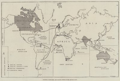Stationen, Werften und Kohlehafen der britischen Marine (Gravur) von English School