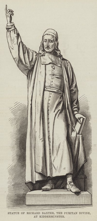 Statue von Richard Baxter, dem puritanischen Geistlichen, in Kidderminster (Stich) von English School