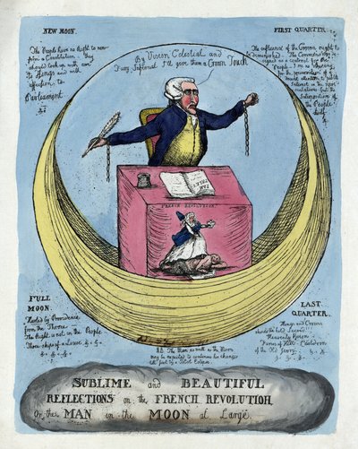 Erhabene und schöne Reflexionen über die Französische Revolution oder der Mann im Mond in Freiheit, veröffentlicht 1790 von English School