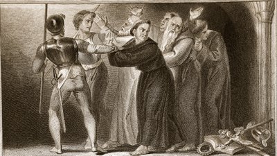 Unterdrückung der Klöster, Illustration aus David Humes The History of England, veröffentlicht von R. Bowyer, London, 1812 von English School