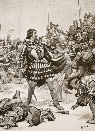 Kapitulierung von Franz auf dem Schlachtfeld von Pavia, Illustration aus Cassells Illustrierter Geschichte Englands von English School